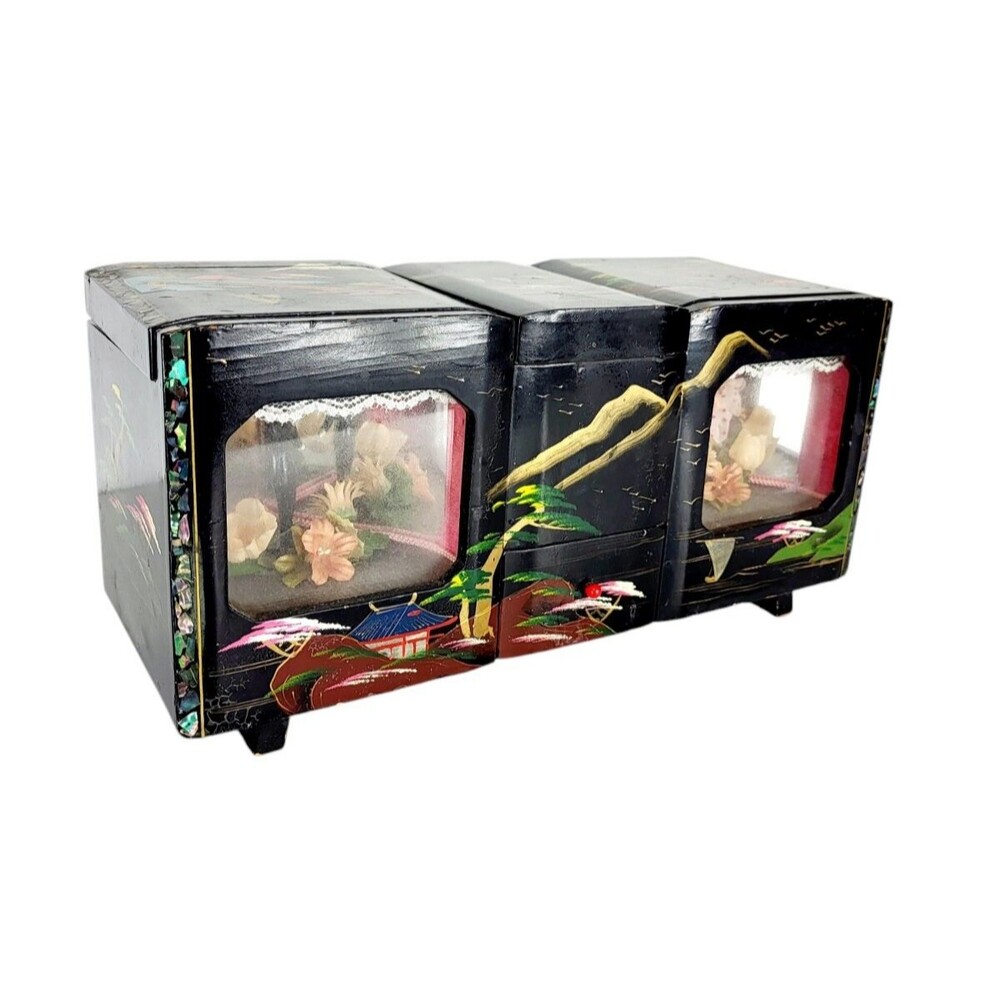 Vintage 1940s Dual Musical Mirrored Jewelry Box Dancing Ballerina & Tuxedo Man